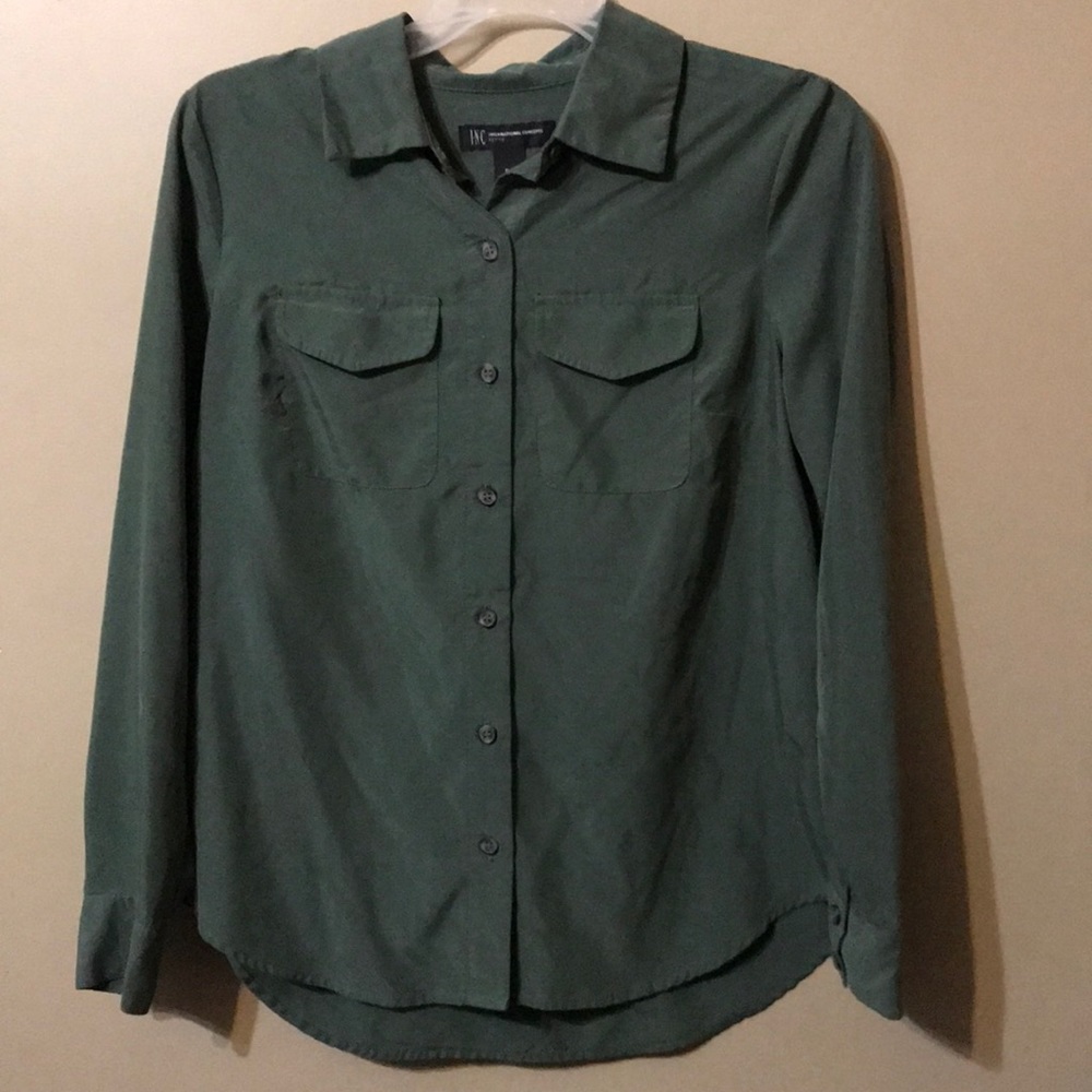INC olive green blouse petite small